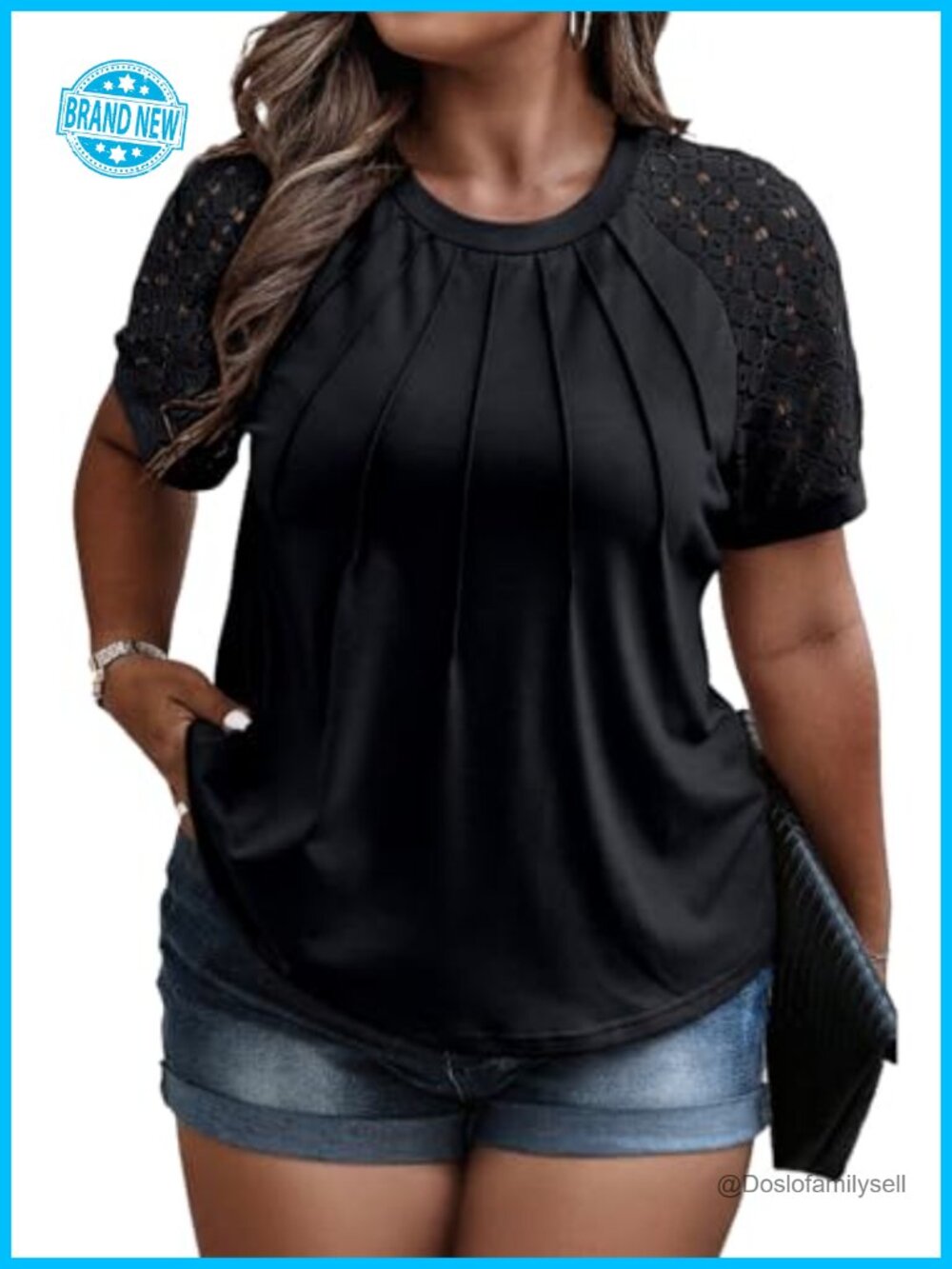 Plus Size Lace Short Sleeve Blouse Loose Fit Casual Top
